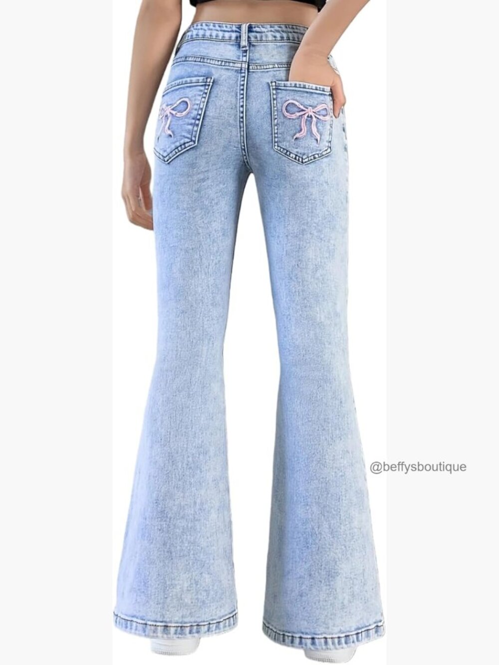 Girls Flare Jeans Bell Bottom Denim Pants 7-14 Soft Stretch High Waist Casual